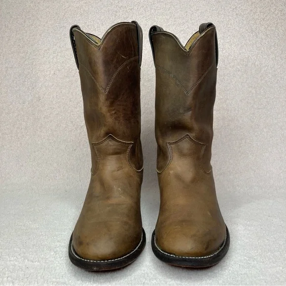 Justin Leather Western Cowboy Roper Boots Women’s 7.5 Brown Southwestern Rodeo - Picture 5 of 14